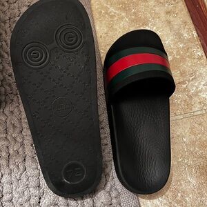 Gucci Black Slides with Red and Green Stripes